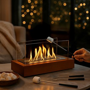 Brasero de table moderne : 3 heures de combustion, bois et métal | Décoration cheminée moderne pour intérieur/extérieur | Sans fumée, bioéthanol | 41 x 16 x 21 cm - Etsy France