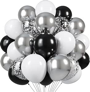 Black and Silver Balloons, 60pcs 12 Inches Black White Silver Balloons
