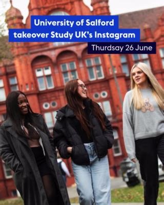 Mark your calendars as University of Salford International are taking over our Instagram on Thursday! Want to see their new podcast studio? Or maybe their healthcare simulation suite, robotics lab and broadcasting studios? Current international students will show you the best the three campuses have to offer. The students will also give you a glimpse into what they get up to in their spare time in Manchester and answer any questions you have. Follow us on Instagram so you don’t miss it: https://
