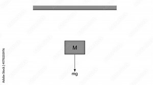 Physics diagram showing a hanging mass M with tension force T upward and gravitational force mg downward, explaining tension, equilibrium, and Newton’s second law, Isaac Newton's physics mechanics