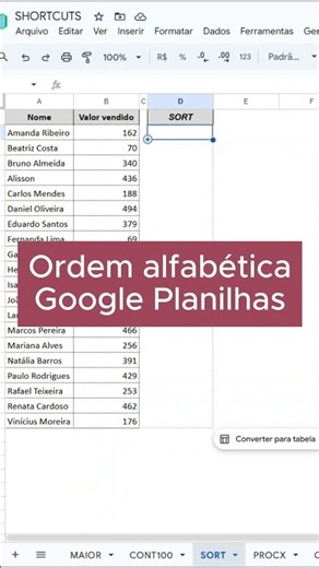 Ordem Alfabética no Google Sheets #googlesheets
