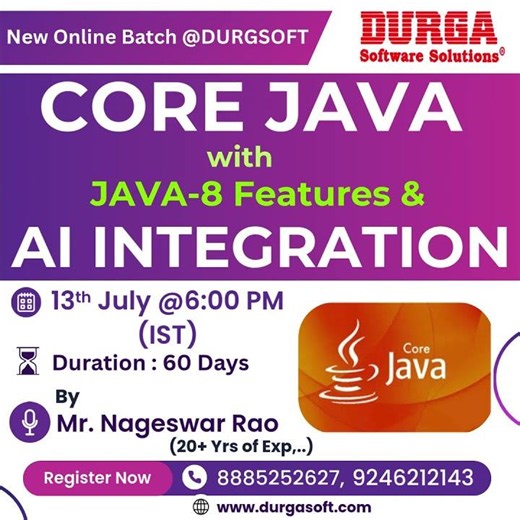 CORE JAVA with JAVA-8 Features & AI Integration Online Training @ DURGASOFT #durgasoftware #corejava