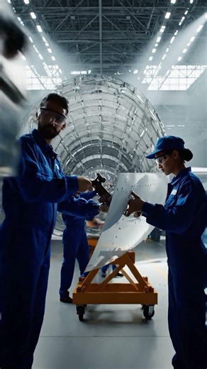 The assembly of the DC-9-30 aircraft using both manual methods and modern technology