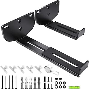 Soundbar Wall Mount Bracket Depth Adjustable 3.3”-6.5” Hold Up to 38lbs Quick Install for Samsung, Sony, Bose, Vizio, LG, JBL and More Soundbar Shelf Under TV