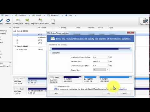 Resize drive c using EaseUs Partition master on windows