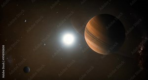 Cosmic view of planets and galaxy in deep space