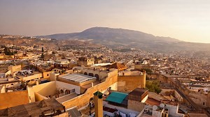 Fez city golden rooftops and timeless medina at sunset