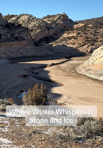 Where water once rushed, stone now tells the story. Carved cliffs, frozen edges, and quiet shorelines reveal a landscape in transition, raw, still, and endlessly patient. Winter may arrive softly here, without deep snow or storms, but its presence is unmistakable in the silence, the shadows, and the slow breath of the land. Do you prefer discovering places like this with a map… or by wandering until something beautiful finds you? #fyp #utah #winter #mountains #snow
