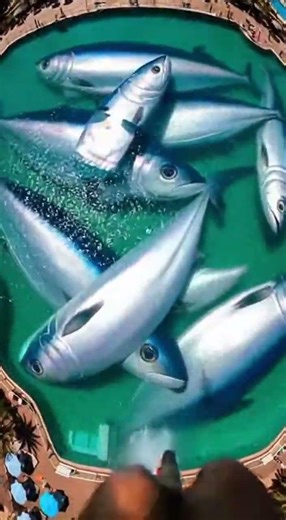 Waterslide into pool full of giant fish #funny #memes