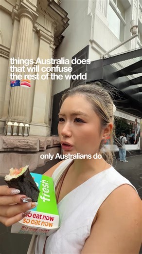😱🇦🇺 australian culture shock when i first got here is seeing australian-style japanese sushi rolls 🍣 one thing about sushi in australia is that it comes with a singular roll especially at quick sushi shopfronts… which i love because i can walk and eat 👅 i believe it’s lower case for labour makes it really convenient for a city-goer or corporate 9-5 person to grab and go something quick for lunch!!! but i also need to watch out for seagulls that are seasoned to snatch it off your hands 😂 💰