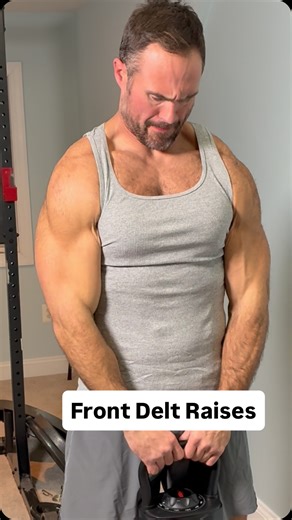 Christopher Manning | Fit After 40 on Instagram: "Front Delt Raises (with kettlebell) Demo #upperbodystrength #upperbodyworkouts #fitafter40 #homegymequipment #dadbods"