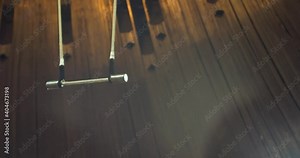 A professional acrobat swing is hanging from the circus ceiling, 4k