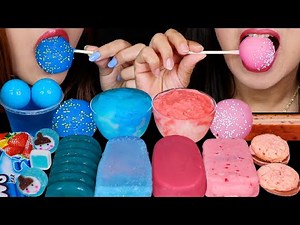 ASMR BLUE VS PINK CAKE POPS, PLANET GUMMY, BLUE HAWAIIAN ICE, RUBY CHOCOLATE, BLUE RASPBERRY BAR 먹방