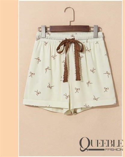 Bow Print Lace Drawstring Casual Shorts
