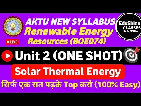 Renewable Energy Resources Unit 2 BOE074 AKTU One Shot | Solar Thermal Energy Unit 2 AKTU