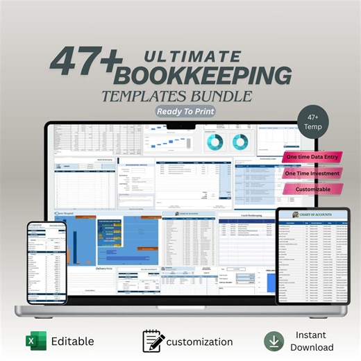 47 Ultimate Bookkeeping Templates Excel | Small Business Accounting | Instant Download Finance System - Etsy