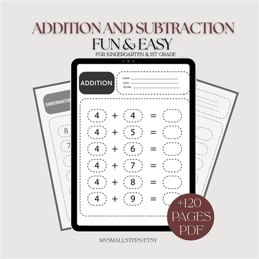 Addition and Subtraction Worksheet, 1st Grade Math Bundle, Busy Book Printable, Math Sheets, Homeschool Activity Pages, Instant Download PDF - Etsy
