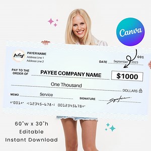 Super Large Cheque 4.0 | 60 X 30" | Perfect for Charity Fundraising Event | Editable in Canva | Printable Template | Digital Download - Etsy