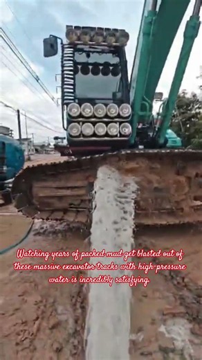 High-Pressure Undercarriage Wash: Cleaning Mud from an Excavator Track Assembly