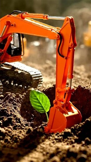 Mini Excavator Plants a Seedling! 🪴 Watch Construction Meet Nature