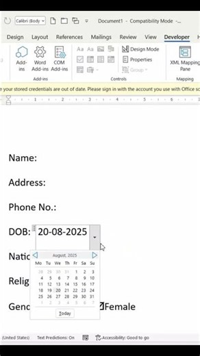 Date picker in Word#shorts #public #tutorial #education #words #msword #mswordtutorial