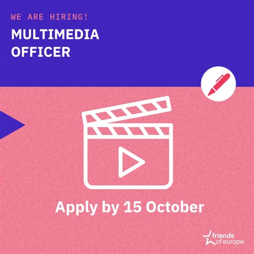💡 NEW VACANCY | Multimedia Officer (3 days/ week) Can you edit and produce video content with great detail? Do you also know your way around design software such as Photoshop, InDesign and Illustrator in order to assist our graphic designer? If that is the case, you could be our new Multimedia Officer! 📌 Learn more & apply: https://frnds.eu/MultimediaOfficer #jobopportunity #jobadvert | Friends of Europe