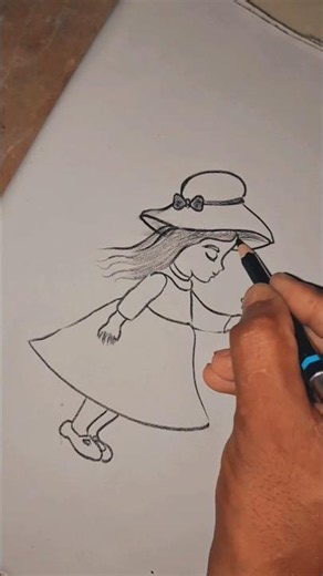 Cute Little Girl Drawing with Hat & Flower ✨ #shorts #art