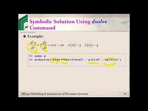 ME 340: Example, Solving ODEs using MATLAB's dsolve command