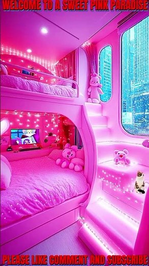 Aesthetic Pink Dream Room Tour | Cute Bunk Bed & Cozy Lighting Setup