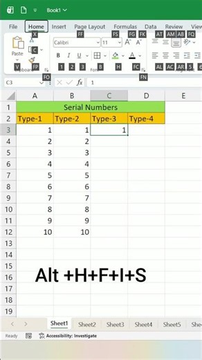 4 Ways to Create Serial Numbers in Excel | #shorts