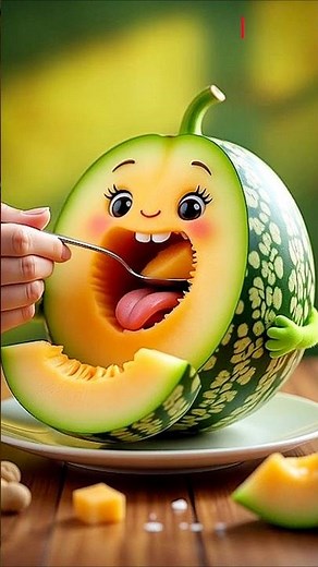 🍈 Cute Melon Eating Itself 😋 Funny AI Animation Viral Fruit AI #shots 🍉