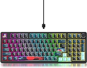 Guffercty kred 96% Wired Gaming Keyboard Gasket Mount, Hot-swappable RGB Mechanical Keyboard with Knob Control & Number Pad for Mac/Win (98 Monster-B)