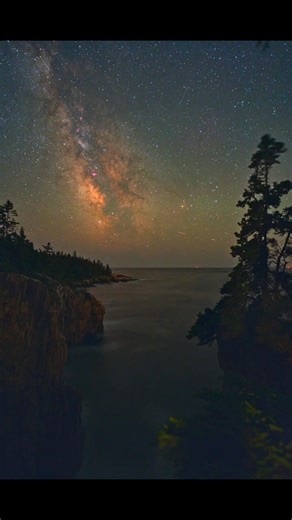 The Milky Way rising over the cliffs of Acadia National Park — captured from Raven’s Nest on a perfectly clear July night. With no moonlight and minimal humidity, the galactic core steadily emerged from the horizon, framed by the jagged coastline and faint green airglow over the sea.This timelapse contains 660 exposures over 3 hours and 4 minutes, from the first glimpse of stars to the moment the Milky Way stretched high across the sky.Being out here — completely alone, miles from the nearest li