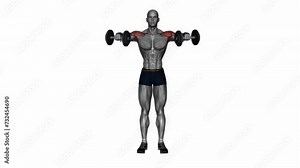 3d rendered animation of Side lateral raise exercise example
