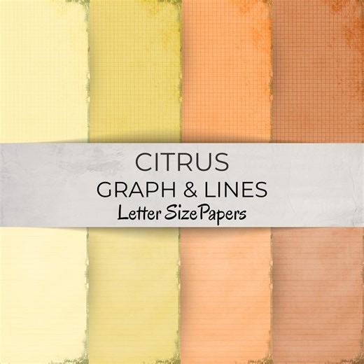 Citrus Graph and Lines Digital Paper Pack - Orange and Yellow Scrapbook Pages for Backgrounds - Printable Letter Size for Junk Journal - Etsy Canada