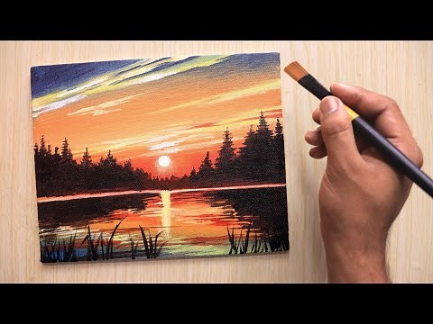 Acrylic painting of Beautiful sunset landscape step by step