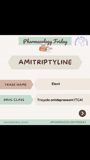 📢 Happy Pharmacology Friday, Nurses! Today, we're talking about Amitriptyline! 💊 🧠 Amitriptyline is a tricyclic antidepressant medication that's used to treat depression, anxiety, and other mental health conditions. It works by increasing the levels of certain neurotransmitters in the brain, such as serotonin and norepinephrine. 🩺As a nurse, it's important to understand the pharmacology of Amitriptyline, including dosages, administration routes, monitoring requirements, and potential side ef