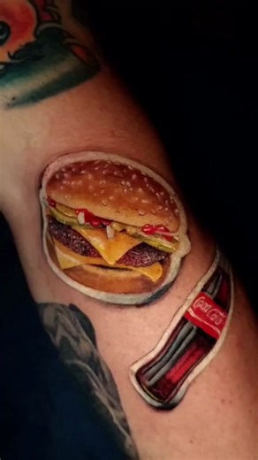 Color realistic fast food burgers tattoo tattoo artist Javiersik S.Shanko Saegeem Mileskanne Branco #tattooartist #fasfood #foodie #foodlover #mcdonalds #innout #tattooideas #realistictattoo #colortattoo #worldsbesttattoos #cocacola #besttattoos #armtattoo