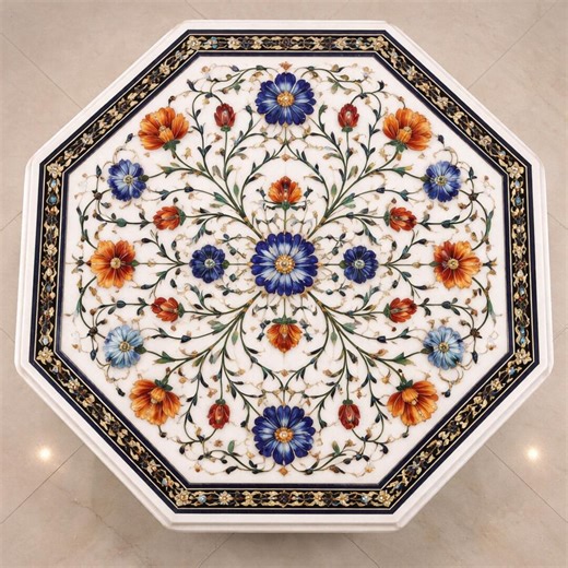 Luxury Marble Coffee Table Inlay Floral Art Handmade Pietra Dura With Semi-precious Stone Inlay - Etsy