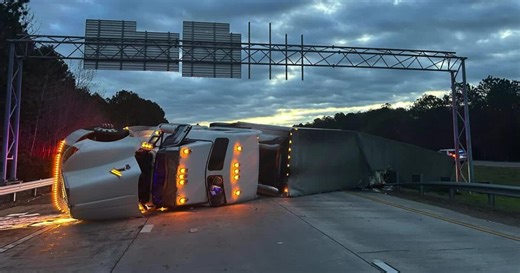 Photos show crashed tractor-trailer blocking Virginia interstate
