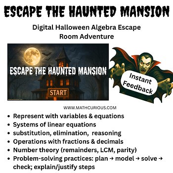 Digital Halloween Algebra Escape Room Adventure, Systems of Equations, Variables