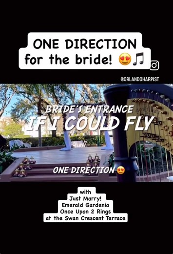 One Direction! 😍 If I Could Fly for the bride 🎵 with @Just Marry! Weddings & Events and @Emerald Gardenia at the Disney Swan #onedirection #disneyswan #weddingmusic #orlandoharpist #floridawedding