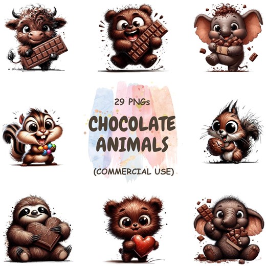 29 Chocolate Animals Clipart Bundle, Cute Chocolate Animal PNG, Valentine Dessert Animals, Kawaii Animals, Digital Download, Commercial Use - Etsy
