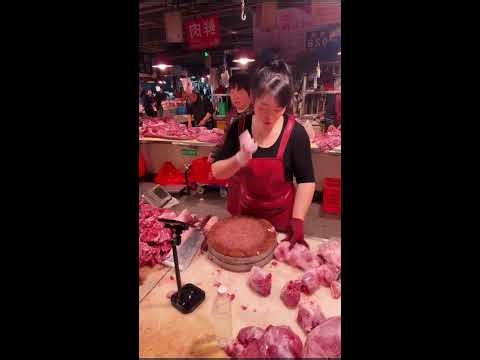 Traditional Meat Market Livestream | Female Vendor Butchering Pork | No Commentary