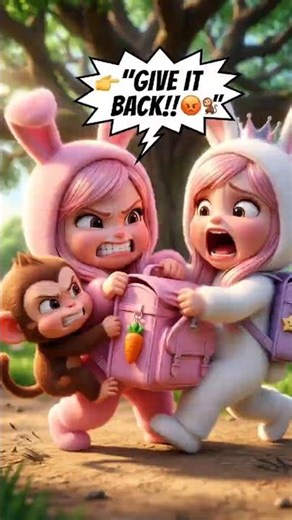 GIVE IT BACK!! 😡🐒 Bunny Sisters vs Monkey! #3danimation #animatedstory #cuteanimation #cartoonstory