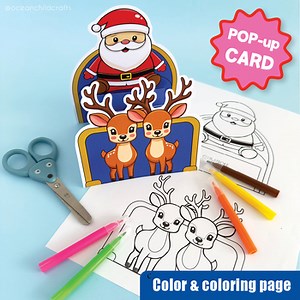 Printable 3D Santa Sleigh Christmas Craft Fine Motor Skill, Low-Prep Deer Santa