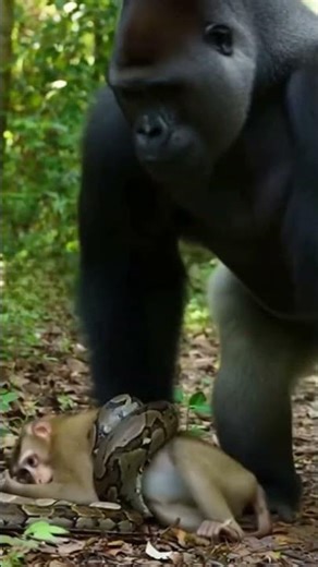 Gorilla Saves Monkey from Python! 😱🐍 | 고릴라가 뱀에게서 원숭이를 구했다! 💪 | ゴリラがヘビからサルを救った！🔥🐵