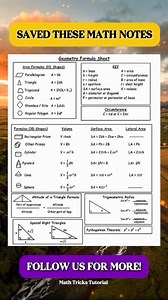 Geometry Formula Compilation Math Notes | Math Tricks Tutorial
