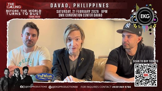DAVAO CITY! You are The Calling’s Davaoñeos! ‼️‼️ The Calling: Before the World Turns to Dust Tour 📍Live at the SMX Convention Center Davao 📅 February 21, 2026 • Saturday • 8PM 🎫 For Onsite Tickets: Visit at EKG Prod Ticket Booth, SMX Convention Center-Davao, (Main Entrance) or please contact 0998 964 4582 / 0917 107 0418 This is your chance to hear the band’s timeless hits! “Wherever You Will Go”, “Stigmatized,” or “Adrienne” It’s the anthem of the 2000s! 🥰💗 And you can hear them for the f