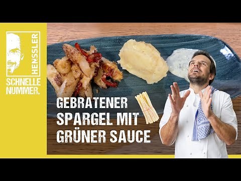 Quickly roasted white asparagus with mashed potatoes and green sauce - recipe by Steffen Henssler